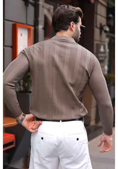 Madmext Açık Kahverengi Regular Fit Polo Yaka Triko Erkek Kazak E7509