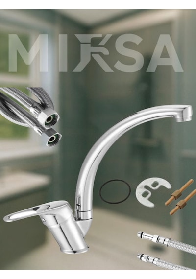 Mix Kuğu Mutfak Eviye Bataryası Çeşmesi Musluğu Çift Su Girişli Krom