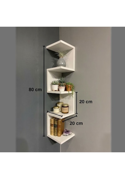 Bicabin Bicabin Dekoratif Ahşap Modern Zigzag Köşe Duvar Rafı Organizer
