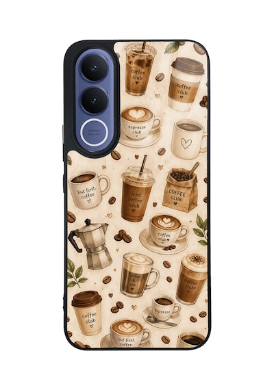 Vivo V70 Fe Coffee Club Tasarımlı Glossy Telefon Kılıfı Krem
