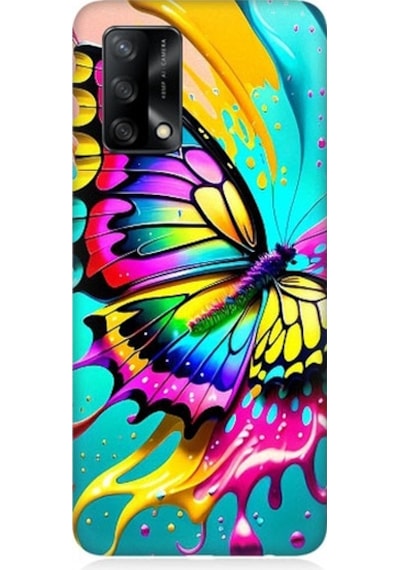 Oppo A74 Uyumlu Renkli Boya Ve Kelebek Desenli Silikon Kılıf