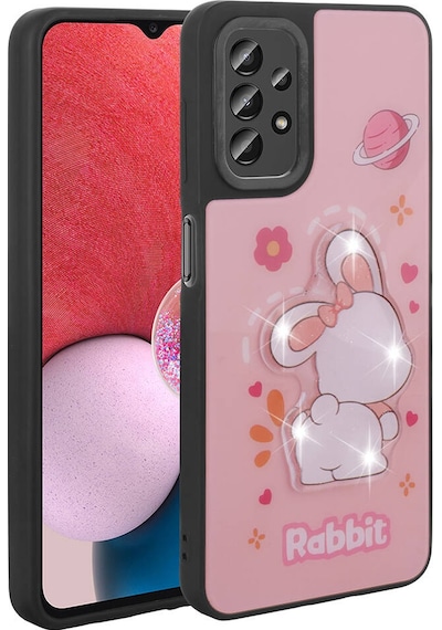Galaxy Uyumlu A13 4g Kılıf Parlayan Kabartmalı İkonik Figürlü Amas Silikon Kapak - Pembe Pembe