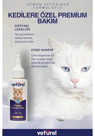 Kedi Yüz Temizleme Solüsyonu Kedi Aknesi Gözyaşı Lekesi Göz Damlası Akıntı Kaşıntı Bakımı 100ml