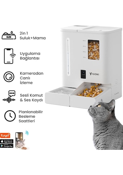 Yasomi Du-f03v Smartpaw+ Akıllı Otomatik Mama Ve Su Kabı Beyaz