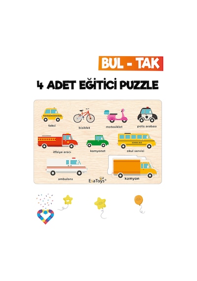 Ahşap Çocuk Puzzle Hayvanlar Taşıtlar Meslekler Ve Meyveler 4 Adet