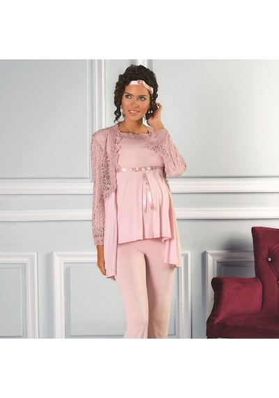 Pierre Cardin 3030 3lü Hamile Lohusa Hırkalı Pijama Takım Ekru