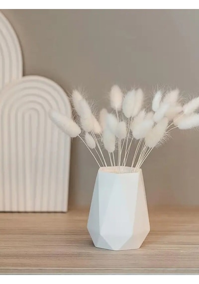 Modern Dekoratif Çok Amaçlı Tepsi Tabanlı Geometrik Beyaz Vazo / Saksı / Kalemlik / Diş Fırçalık Beyaz