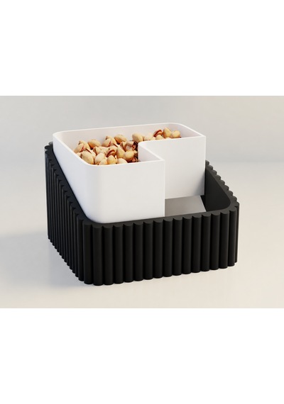 3d Baskı Fıstık Kasesi - Çift Hazneli Kabuk Ayırıcı Sunum Kasesi - Siyah Beyaz Diğer