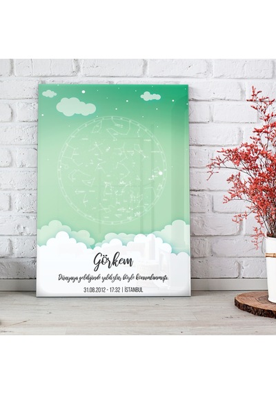 Decorita Gökyüzü Haritası | Yeni Doğan Hediyesi - Cam Tablo