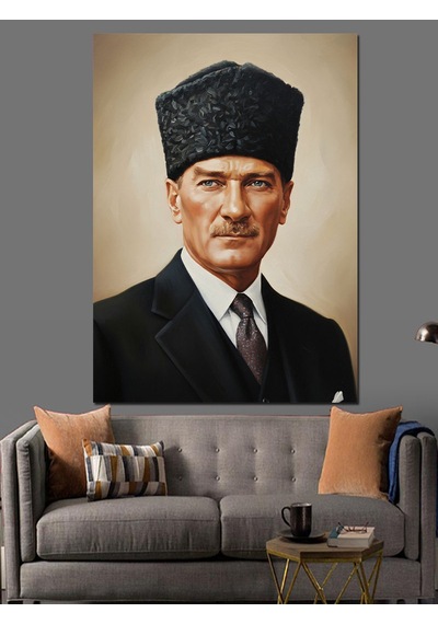 Ahşap Tablo Kalpak Başlıklı Atatürk Portresi