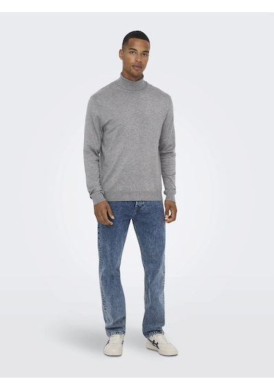 Only & Sons Erkek Mevsimlik Boğazlı Kazak - 22020879 Gri