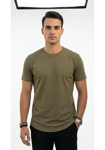 Plus Scorpion Erkek Slim Fit Basic Tişört Esnek, Terletmeyen Pike Dokulu Kumaş Haki