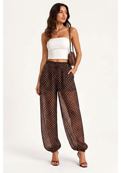 Lili Woman Kadın Puantiyeli Şifon Şalvar Pantolon E.1026 Siyah