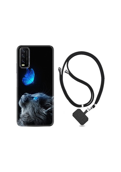 Vivo Y11S Kılıf Boyun Askılı Butterfly Cat 1891