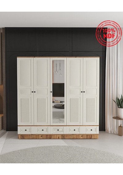 Nil 5 Kapaklı Çekmeceli Bazalı Gardırop - Tamamı Mdf Aytaşı