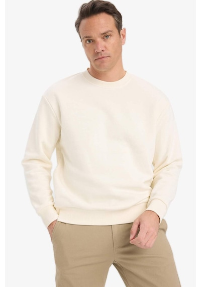 Defacto Relax Fit Bisiklet Yaka Kalın İçi Yumuşak Tüylü Basic Düz Sweatshirt T5139az25auer140 Ekru