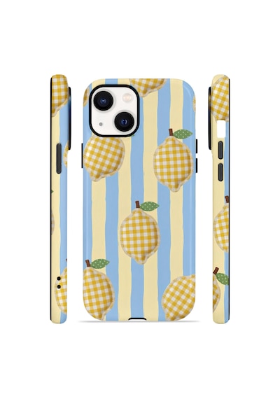 Apple iPhone Uyumlu 14 Vorian Çift Katmanlı Magsafe Kılıf Gingham Lemon Grove