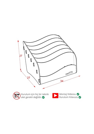 Tr Wavy Masaüstü Organizer A4 Kağıt Kalemlikli Evrak Rafı Mini Kitaplık Ceviz Genel