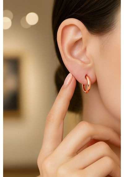 Çekirdekjewelry 925 Ayar Gümüş Düz Sade Halka Küpe Pembe