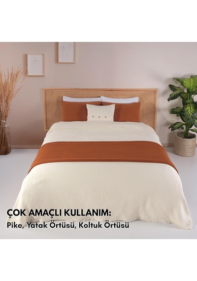 Rayme Tekstıl Müslin Yatak Örtüsü Seti Tek Kişilik, Şık Düz Renk 100% Pamuk 4 Kat Muslin Yastık Kılıflı Pike Diğer