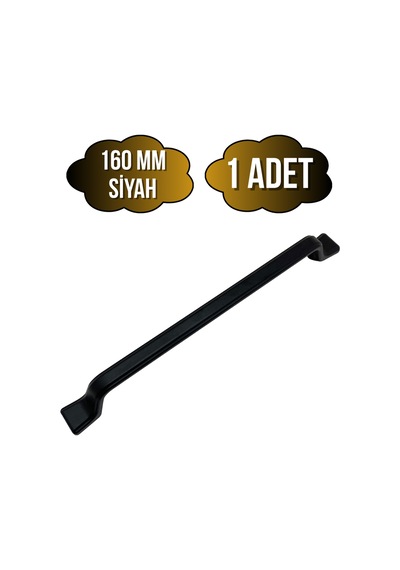 Havai Düz Siyah Metal Dolap Kulpu Mobilya Ve Mutfak Dolap Kulpu Siyah 160mm 1 Adet Siyah