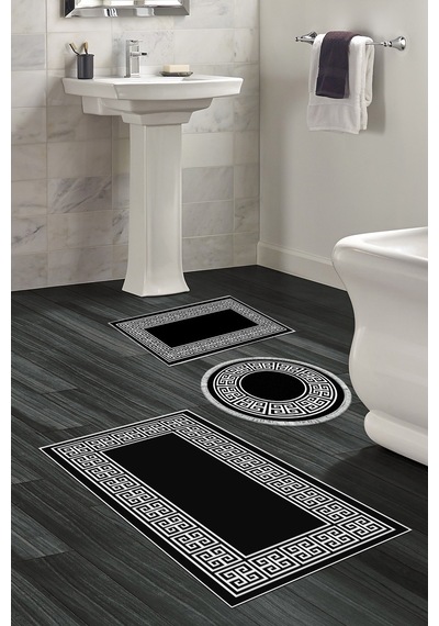 Dekoreko Kaymaz Taban Djt 3 Lü Banyo Paspas Takımı Trend Karışık Modern 608m Siyah