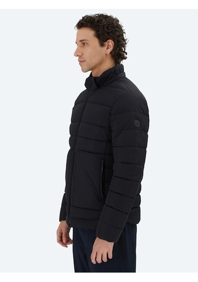 Kip Siyah Regular Fit Kapüşonlu Dokuma Mont