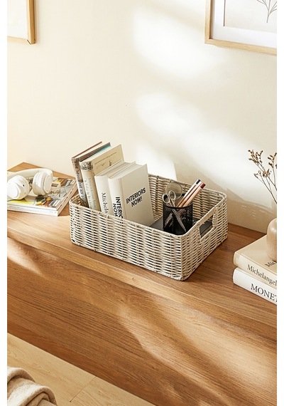 Ocean Home Textile Yıkanabilir Gri Pp Rattan Sepet 39 X 29 X 13 Cm