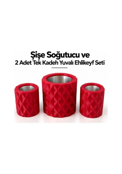 Mor Elmas Desenli Şişe Soğutucu Ve 2 Adet Ehlikeyf Seti