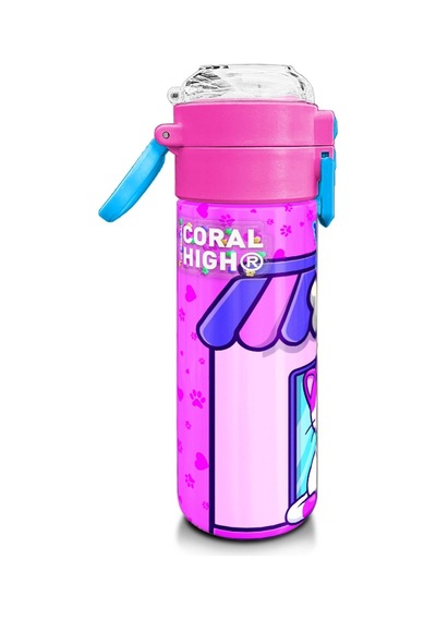 Coral High Kids Kedi Köpek Desenli Pipetli Ve Direkt İçim Çelik Termos 500 Ml 31810 Pembe - Koyupembe