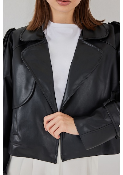 Bigdart Kadın Oversize Deri Mont Ceket 1047 - Siyah