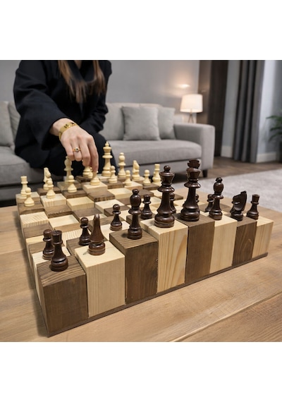 Bk Gift El Yapımı 3d Ahşap Satranç Takımı 40x40 Cm