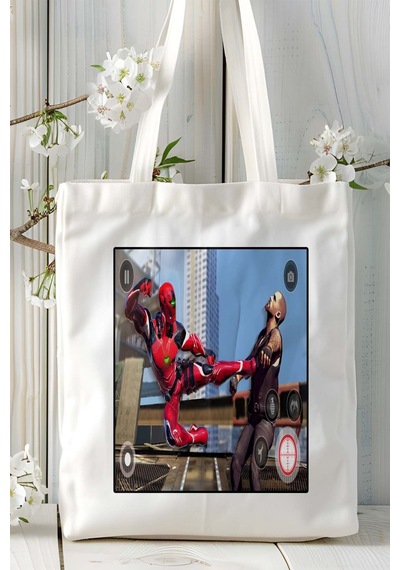 Art Hediye Miami Rope Hero Mobil Oyun Baskılı Bez Çanta Omuz Çantası Çift Tafaflı Baskı Kişiye Özel 1 Çok Renkli