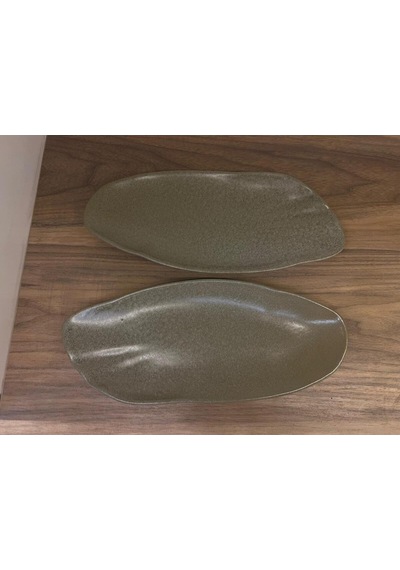 2'li Organik Form Sunum Tabağı Asimetrik Düz Servis Tabağı Oval Organikmodern Plating Sunum Tabağı A
