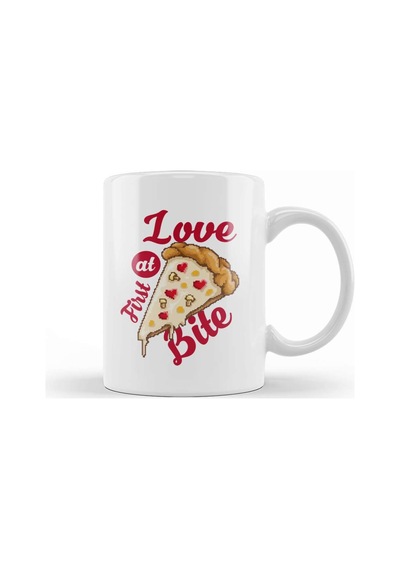 Love At First Bite Pizza Slice Pixel Art Kupa Bardak Porselen Karışık