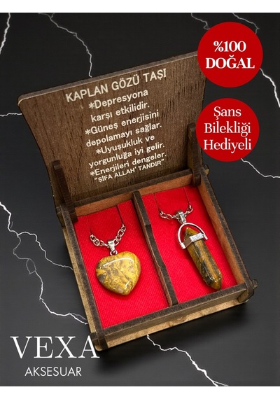 Çelik Doğaltaş Kaplan Gözü Taşı Çift Sevgili Kolyesi Kalp & Kristal Uç Şans Bilekliği Hediyeli Gümüş