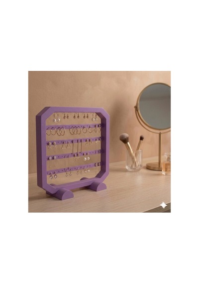 Modern Mor Küpe Standı, Takı Düzenleyici, Takı Standı , Kolye Askısı , 4 Bölmeli Organizer