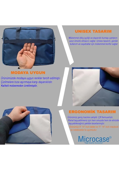 Microcase Tcl Tab 11 Gen 2 İçin Tablet Çantası 2 Bölmeli Al4228 Lacivert Gri Krem Omuz Çantası