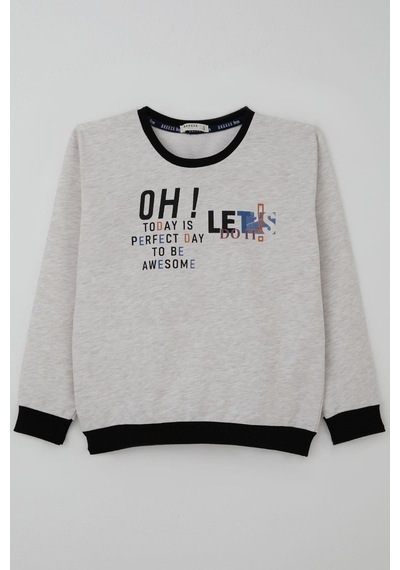 Breeze Erkek Çocuk Sweatshirt Renkli Yazı Baskılı 10-16 Yaş, Bej Melanj
