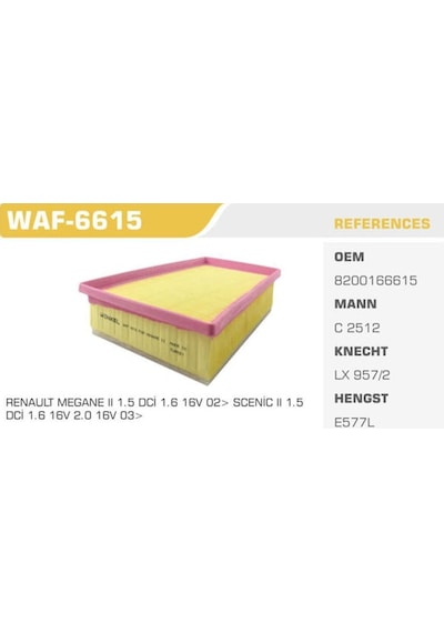 WINKEL WAF-6615 Hava Filtresi Megane II Scenic II 1.4 16V 1.6 16V 1.5 DCI 1.9 DCI