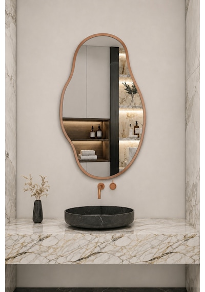Ant Home Asimetrik Ayna Çerçeveli Ayna Duvar Aynası Konsol Aynası Banyo Aynası Çerçeveli Ayna Bronz