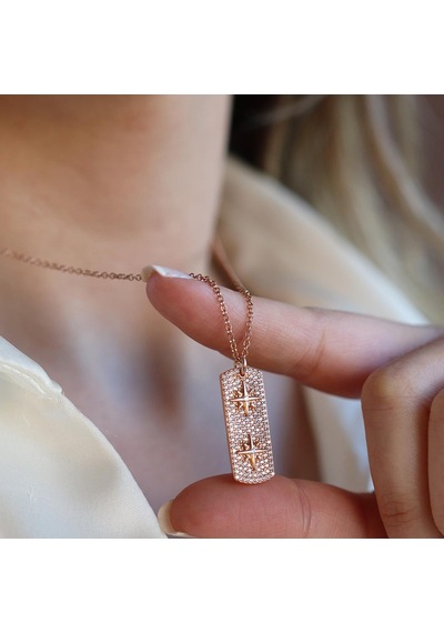 Kutup Yıldızı Rose Gold Asansörlü Gümüş Kolye Gümüş