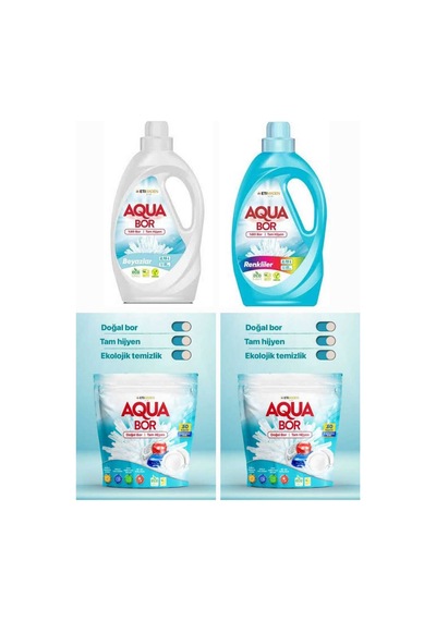 Aquabor Doğal Mineralli Sıvı Çamaşır Deterjanı Renkliler +beyazlar İçin +bulaşık Tableti 30kapsül.