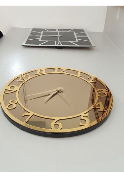 Ayna Denizi Golden Matris Bronze Model Altın Bronz Renk 50 CM Dekoratif Aynalı Duvar Saat Altın