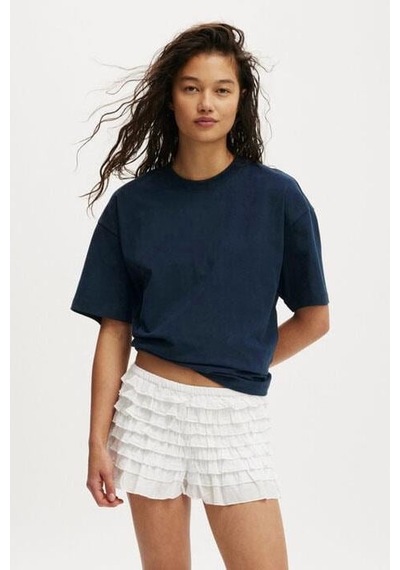 Seeh Lacivert Kısa Kollu Oversize Basic Kadın T-shirt Sh281