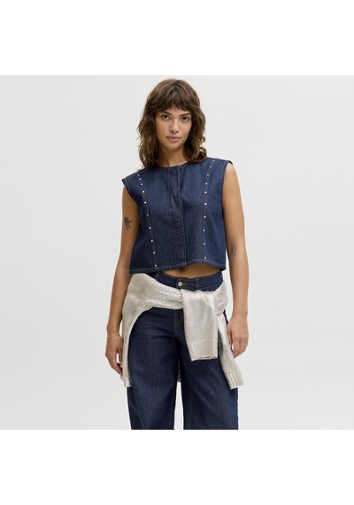 Jack & Jones Kadin Hakim Yaka Kolsuz Denim Gömlek - Mae - 12286386 Dark Blue Denim