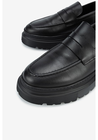 Lofer Erkek Deri Eva Tabanlı Bantlı Klasik Loafer Siyah
