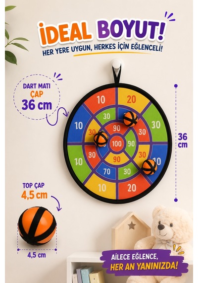 Cırt Cırtlı Dart Oyunu Seti Eğlenceli Hedef Tahtası 3 Toplu Dart Atış Oyunu Seti 36cm Hed709