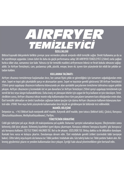 Sır Bitkisel Özlü Airfryer Temizleyici 250 ML