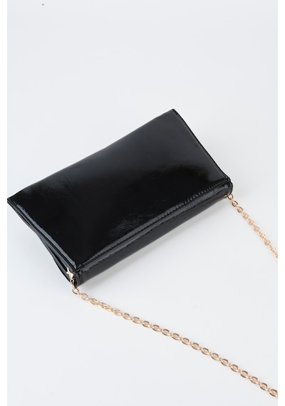 Vivaq Kadın Siyah Rugan Zarf Tasarım 2 Bölmeli Mini Zincir Askılı Çıt Çıt Kapama Clutch Ve El Çantası